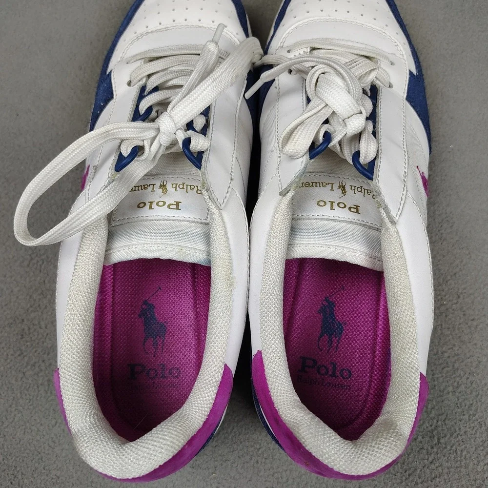 Polo Ralph Lauren Court Low Sneaker Men 10.5 White Navy Leather Pony UK 9.5